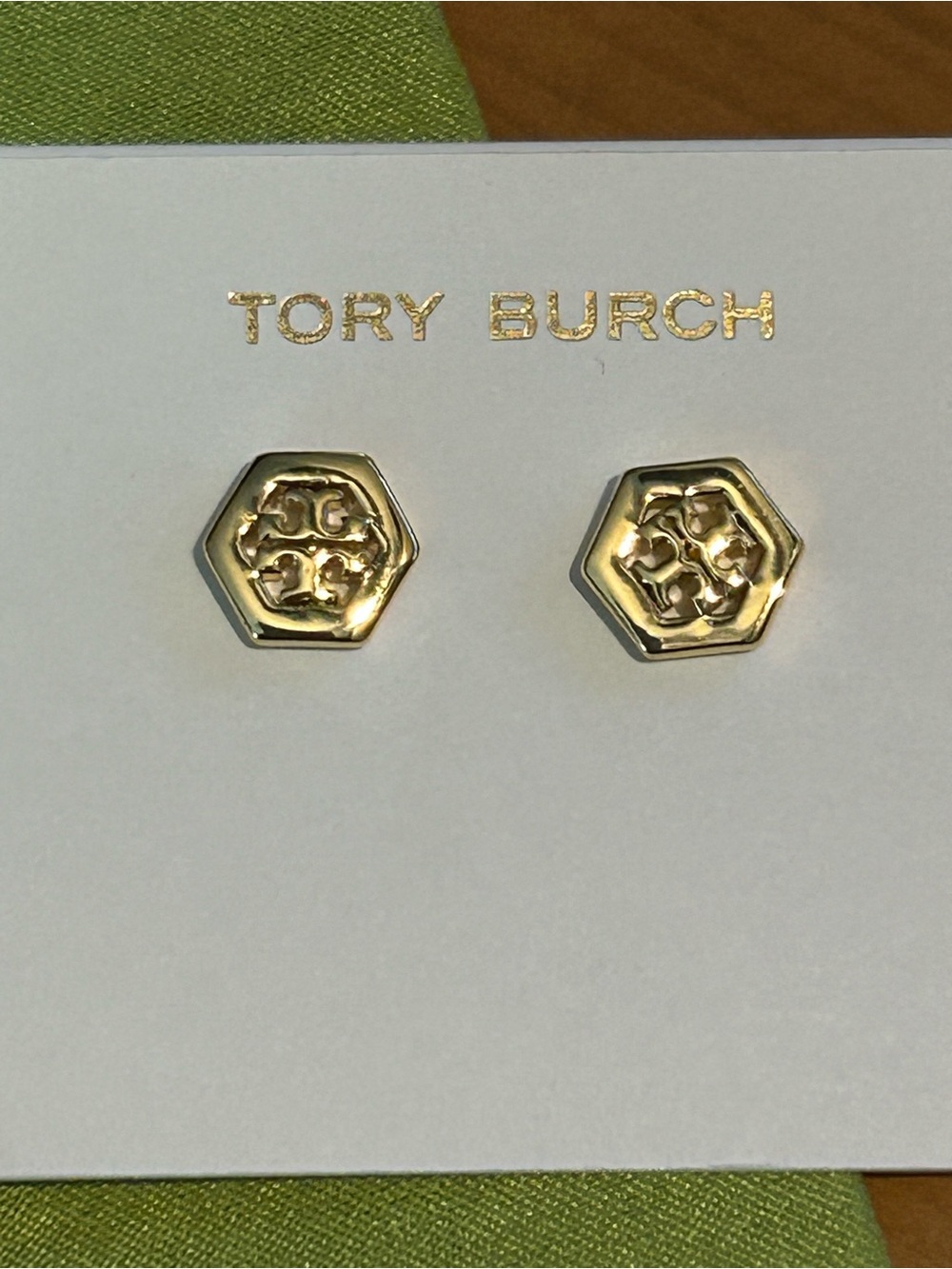 Tory Burch Gold Hexagon Logo Studs
